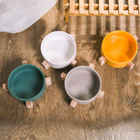 Ceramic Pet Bowl with Wooden Stand and Noodle Bowl