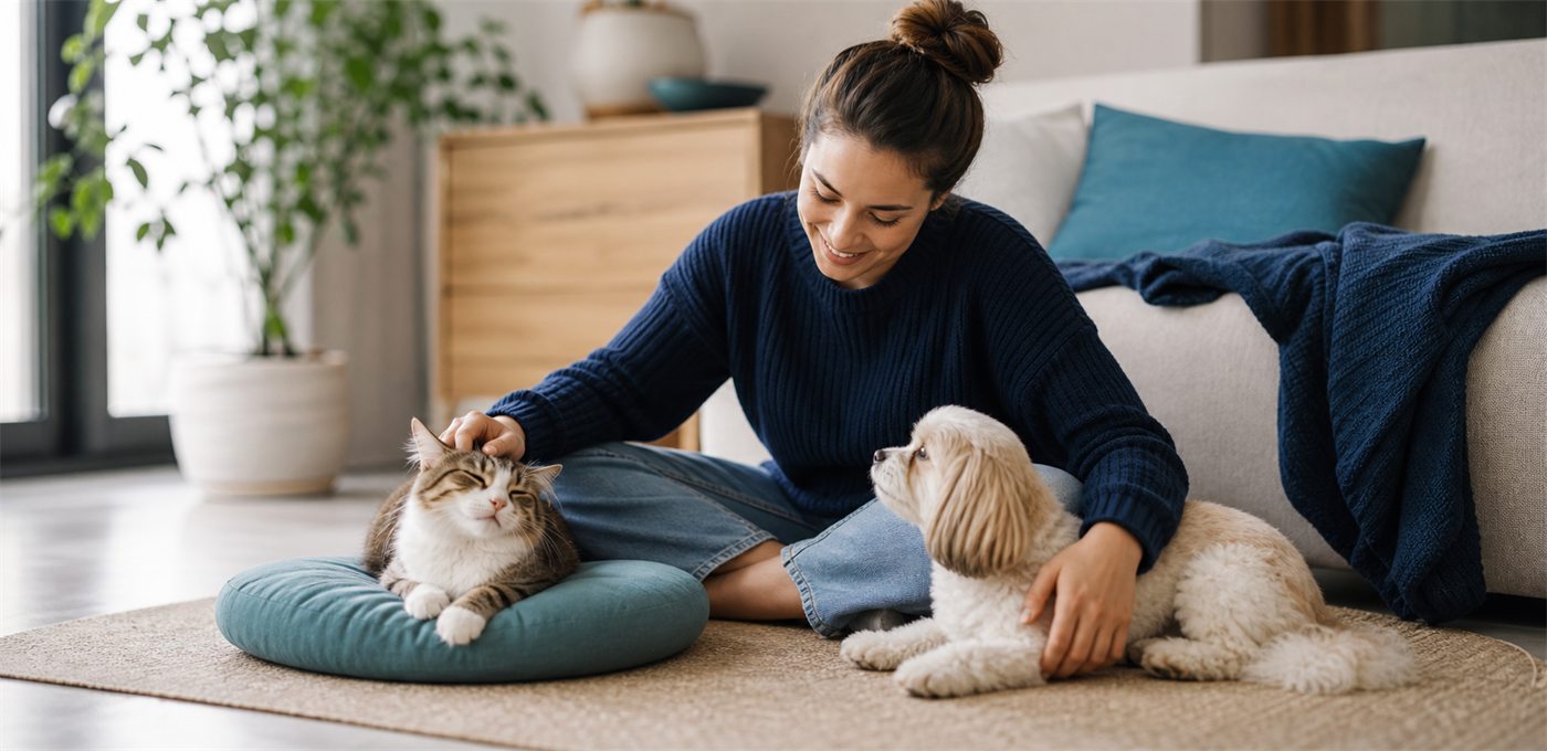 Pet parent caring for their pets at home